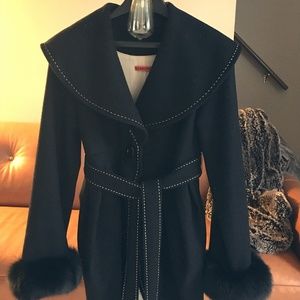 Alice + Olivia Belted Wool & Fox Cuff Coat - New